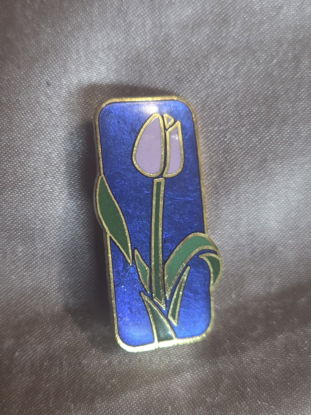 Enamel Tulip Floral Brooch With Gold- Blue, Green, Light Purple Made In Taiwan
